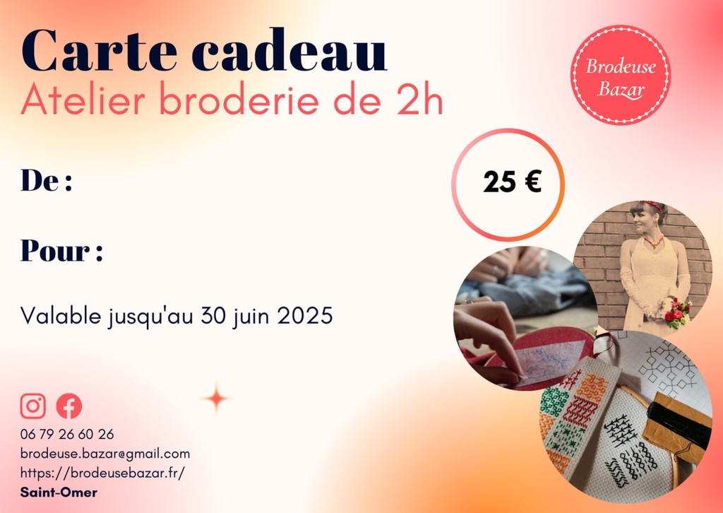 BZ - Carte Cadeau pour 1 atelier broderie - Brodeuse Bazar