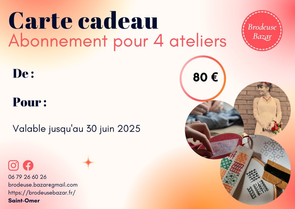 BZ - Carte Cadeau pour 4 ateliers broderie - Brodeuse Bazar