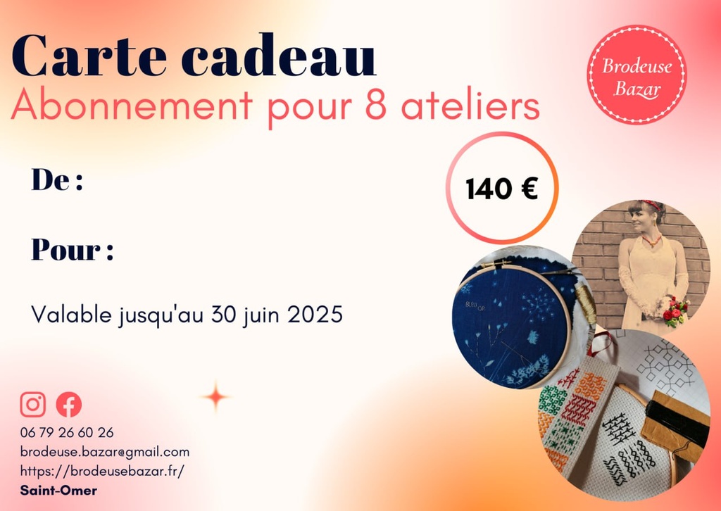 BZ - Carte Cadeau pour 8 ateliers broderie - Brodeuse Bazar
