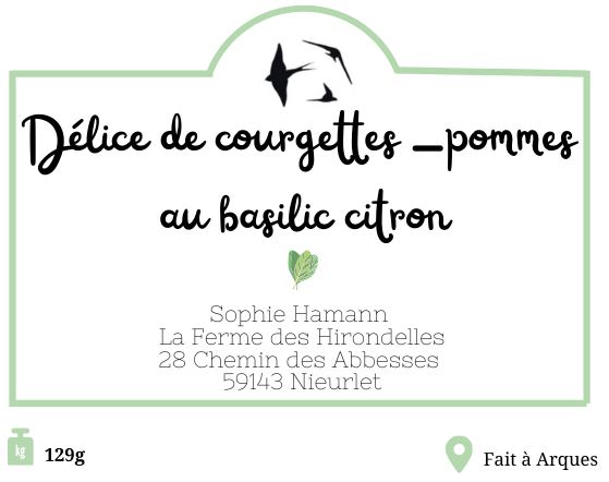 SH - Délice de courgettes et de pommes au basilic citron - Pot de 129g - Bio partiellement - Sophie Hamann - GB