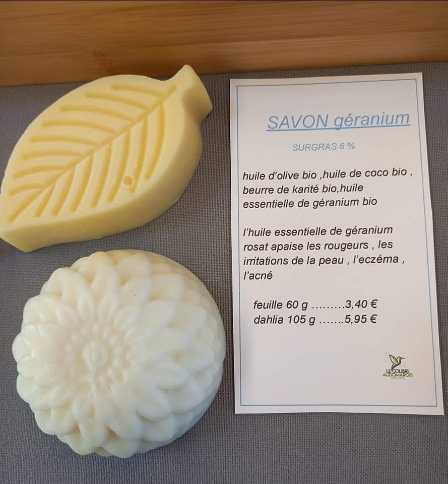CA - Savon Géranium - Forme Dahlia - 100g - Savonnerie Colibri Audomarois