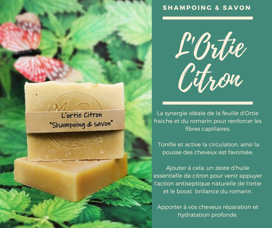 SV - Savon & Shampoing végétal "Ortie Citron" - 85g - Mon savon végétal