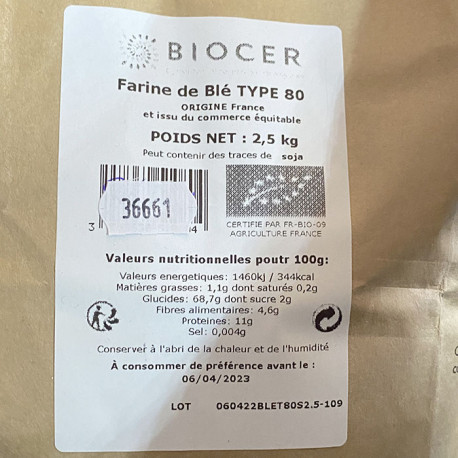 BC - Farine de blé T65 - 2.5kg - Bio - Biocer
