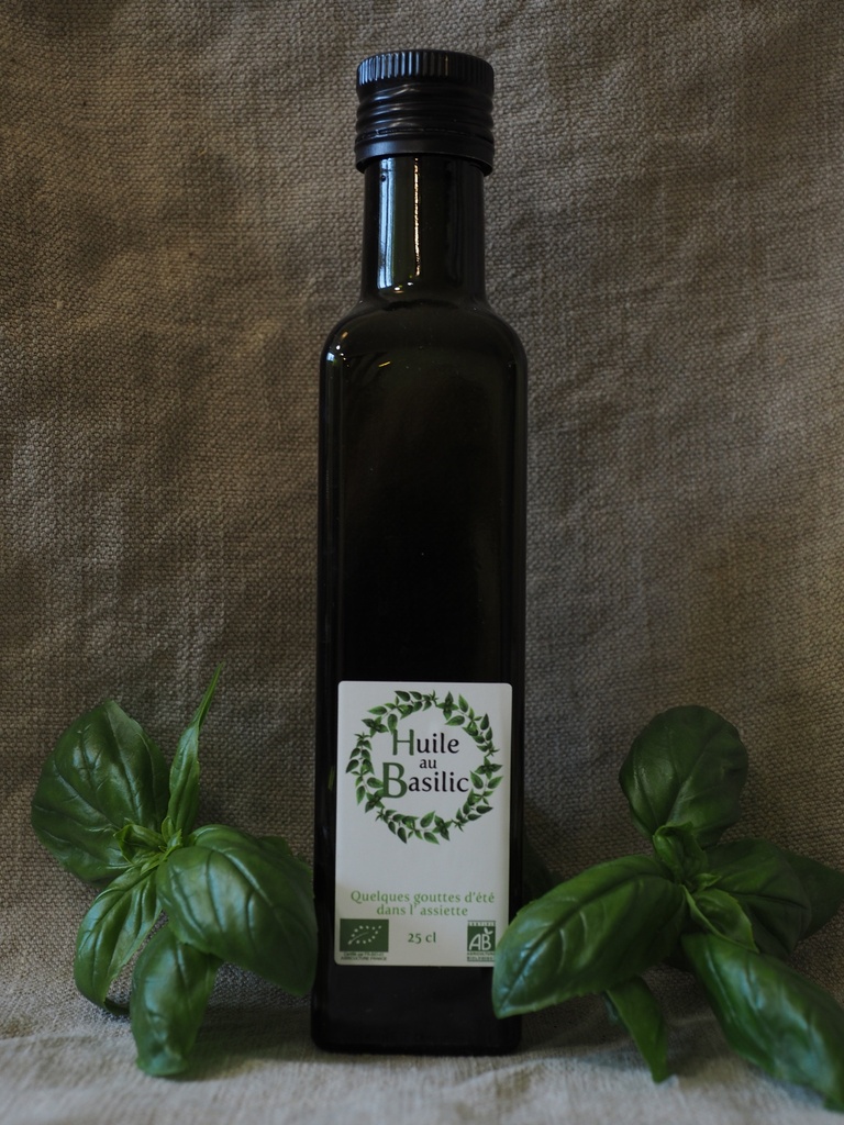 JL - Huile au Basilic Bio - Bouteille de 250ml - Jardin des Loufs